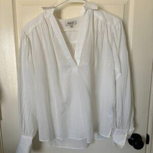 Madewell Easy Long-Sleeve Popover Shirt White Size XS Loose Breezy